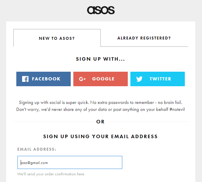 asos - sign up